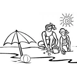 Coloriage Maman et sa fille sur la plage