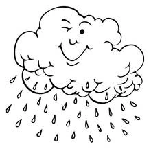 Coloriage Nuage souriant sous la pluie