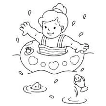 Coloriage Enfant se baignant avec une bouée