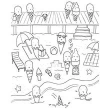 Coloriage Cornets de glace en vacances à la plage