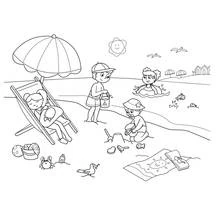 Coloriage Enfants jouant sur la plage en été