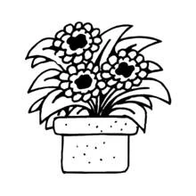 Coloriage Pot de fleurs avec trois grandes fleurs