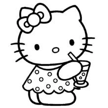 Coloriage Hello Kitty buvant une boisson d'été