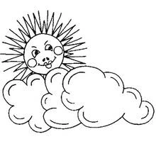 Coloriage Soleil souriant caché derrière un nuage