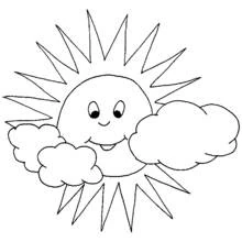 Coloriage Soleil et Nuage avec un visage souriant