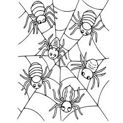 Coloriage Six araignées sur une toile d'araignée