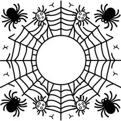 Coloriage Toile d'araignée entourée de huit araignées