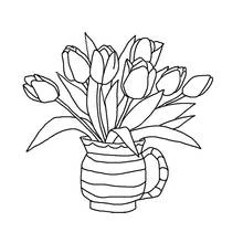 Coloriage Bouquet de tulipes dans un pichet rayé