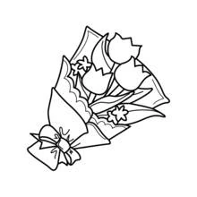 Coloriage Bouquet de tulipes noué d'un ruban