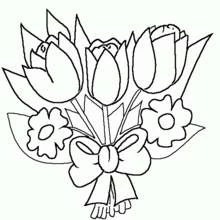 Coloriage Tulipe en bouquet avec un noeud