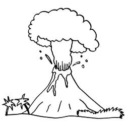 Coloriage Volcan en éruption avec nuage de fumée