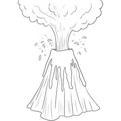 Coloriage Volcan en éruption avec fumée et lave