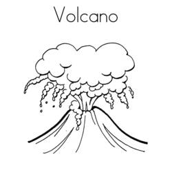 Coloriage Volcan en éruption avec un nuage de fumée