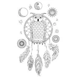 Coloriage Attrape-rêves avec hibou et symboles célestes