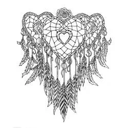 Coloriage Attrape-rêves en forme de cœur avec plumes