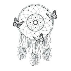 Coloriage Attrape-rêves avec papillons et plumes