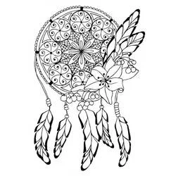 Coloriage Attrape-rêves avec fleurs et plumes