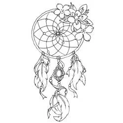 Coloriage Attrape-rêves avec fleurs et plumes