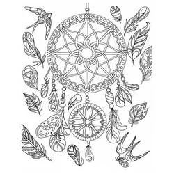 Coloriage Attrape-rêves avec plumes et hirondelles