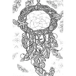 Coloriage Attrape-rêves orné de coquillages et de plumes