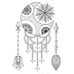 Coloriage Attrape-rêves en croissant de lune avec plumes et perles