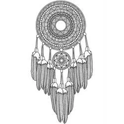 Coloriage Attrape-rêves avec plumes détaillées et cercles mandala