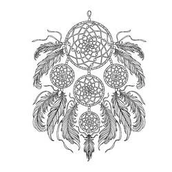 Coloriage Attrape-rêves aux cinq cercles et plumes