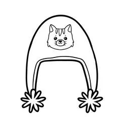 Coloriage Bonnet avec un visage de chat mignon et des pompons
