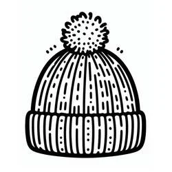 Coloriage Bonnet avec pompon et côtes verticales