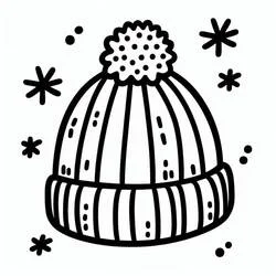 Coloriage Bonnet avec pompon et flocons de neige