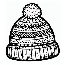 Coloriage Bonnet avec pompon et bandes à motifs