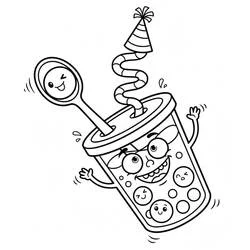Coloriage Bubble Tea avec un chapeau de fête Coloriage Bubble Tea avec un chapeau de fête