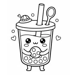 Coloriage Bubble Tea kawaii au visage souriant Coloriage Bubble Tea kawaii au visage souriant
