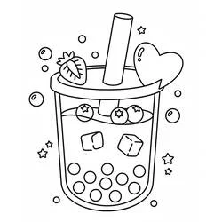 Coloriage Bubble tea avec fraise et étiquette cœur Coloriage Bubble tea avec fraise et étiquette cœur