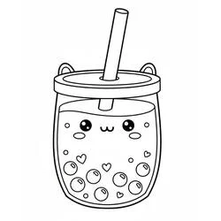 Coloriage Bubble Tea avec visage kawaii adorable Coloriage Bubble Tea avec visage kawaii adorable