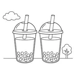 Coloriage Deux tasses de bubble tea avec pailles Coloriage Deux tasses de bubble tea avec pailles