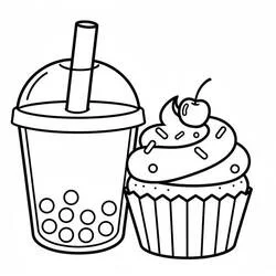Coloriage Bubble Tea et cupcake Coloriage Bubble Tea et cupcake
