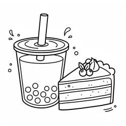 Coloriage Bubble Tea et gâteau Coloriage Bubble Tea et gâteau