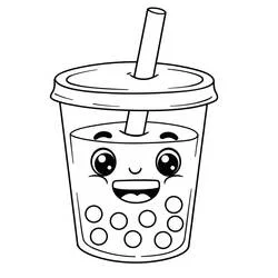 Coloriage Bubble Tea au visage kawaii souriant Coloriage Bubble Tea au visage kawaii souriant