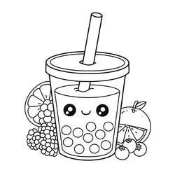 Coloriage Bubble Tea kawaii avec fruits Coloriage Bubble Tea kawaii avec fruits