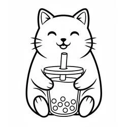 Coloriage Chat avec bubble tea Coloriage Chat avec bubble tea