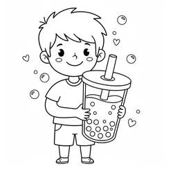 Coloriage Garçon avec Bubble Tea Coloriage Garçon avec Bubble Tea