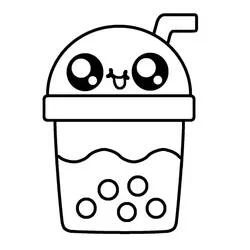 Coloriage Bubble Tea avec visage kawaii mignon Coloriage Bubble Tea avec visage kawaii mignon