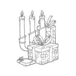 Coloriage Chandelier avec trois bougies et cadeaux