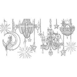 Coloriage Chandelier orné entouré d'étoiles et d'une fée