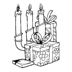 Coloriage Chandelier avec trois bougies et cadeaux