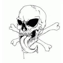 Coloriage Crane avec des os croisés et une langue qui goutte