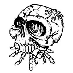 Coloriage Crâne fissuré envahi par des araignées