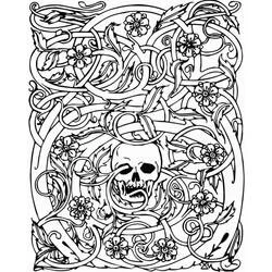 Coloriage Crâne entouré de vignes fleuries