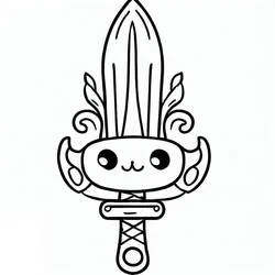 Coloriage Épée avec un visage souriant mignon